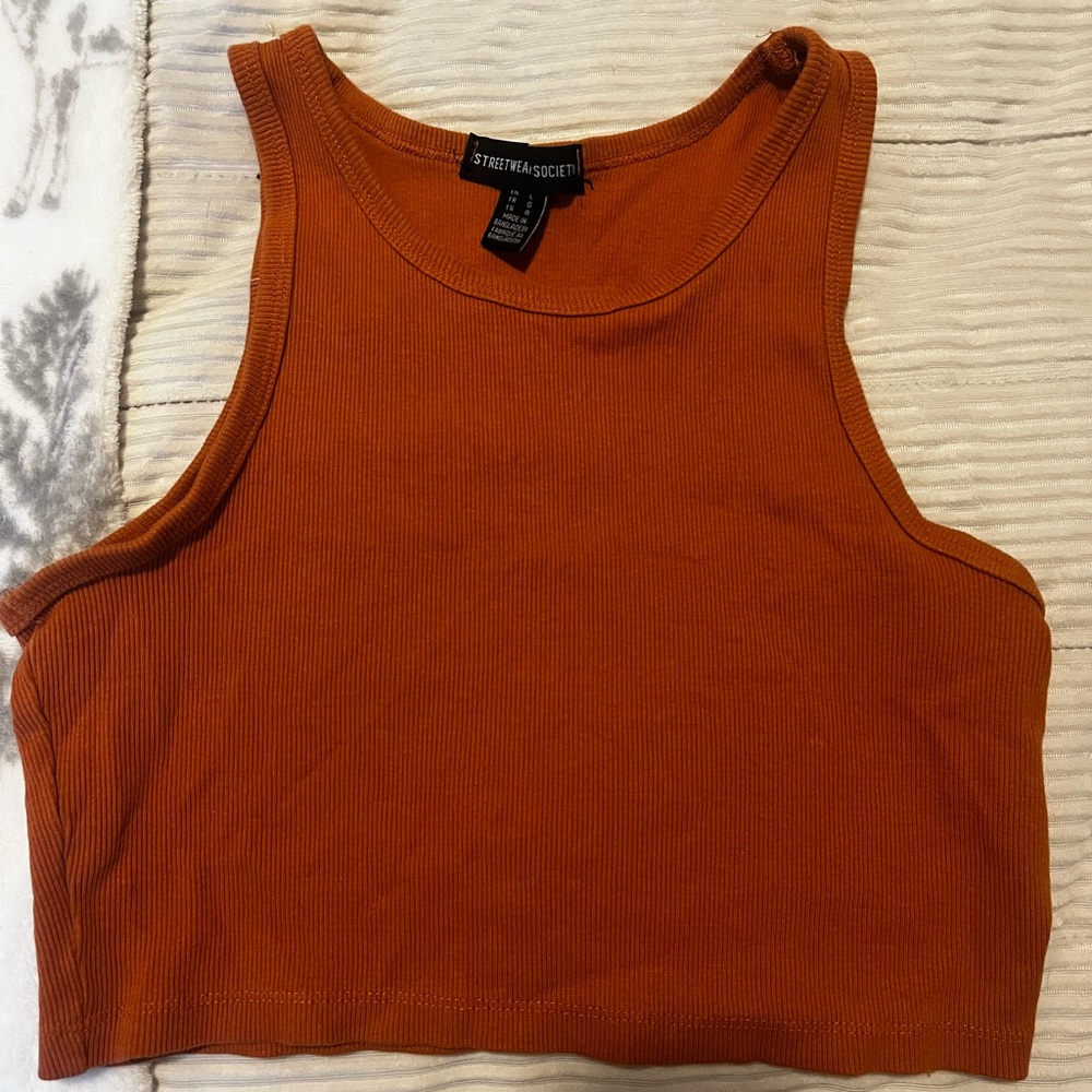 Streetwear Society Orange Fitted Crop Tank Top